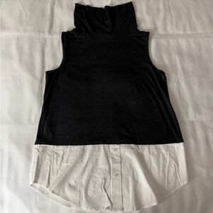 ZOA New York Dark Gray & White Cowl Neck Sleeveless Shirt w/ Button Down Hem